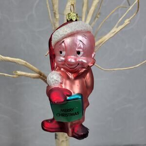 2001 Warner Bros. Merry Christmas Ornament Vintage Glass Character Red Pink 5”